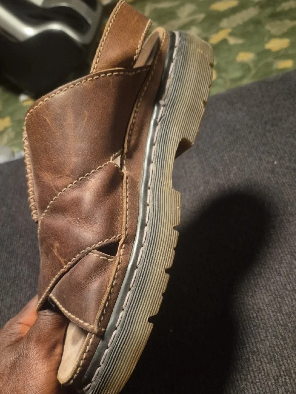 Dr. Martens Brown Leather Open-Toe Sandal with Stitched Sole